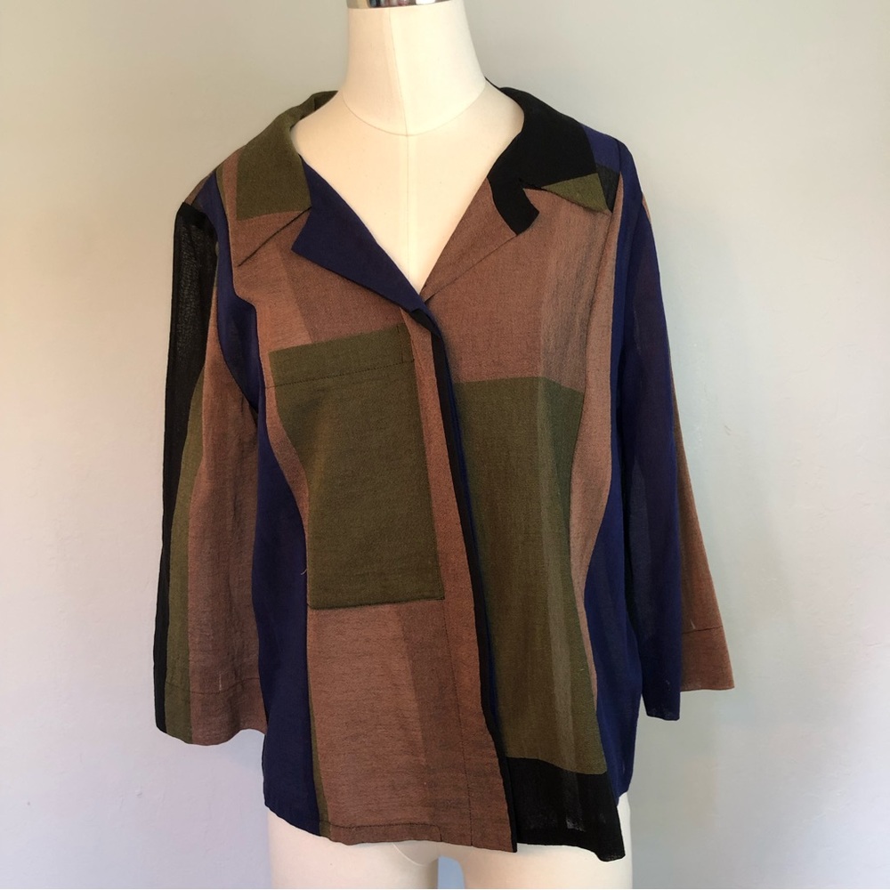 Babette SF Block Print Blouse womens size x-small. 100% cotton. snap closure. XS